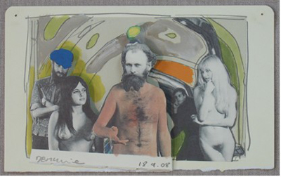 Dougal McKenzie: Against architecture (after Hundertwasser), 13 x 21cm, drawing, oil and collage, 2008; courtesy the artist and the Third Space Gallery
